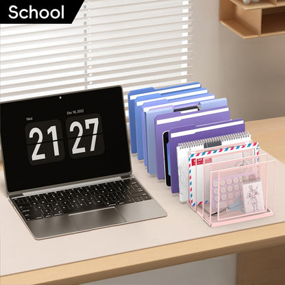 File Organizer for Desk, 5-Section Vertical File Sorter, Paper Holder Organizer Standing Metal File Folder for Office Home Classroom, Black