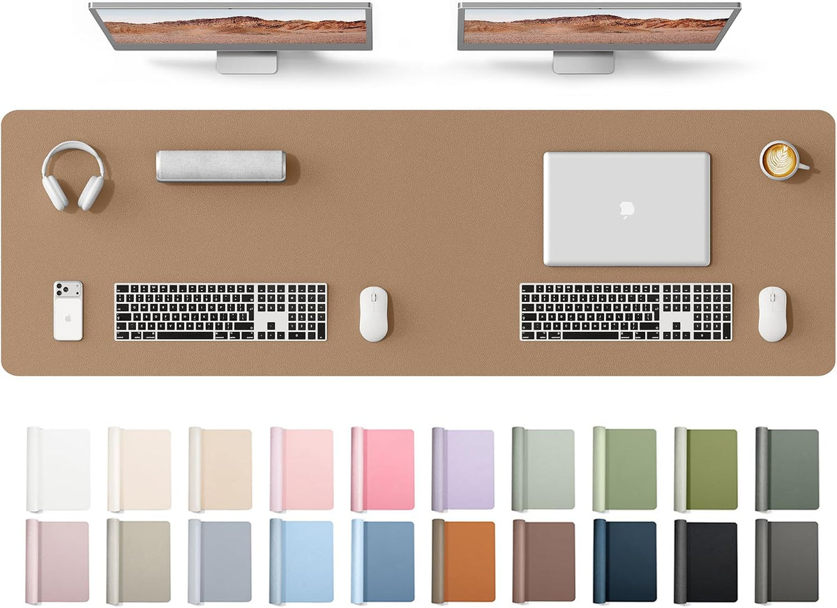 YSAGi Leather Desk Pad Protector, Office Desk Mat, Large Mouse Pad, Non-Slip PU Leather Desk Blotter, Waterproof Laptop Desk Writing Pad for Office and Home (23.6" x 13.8", Eggshell) - Colors A