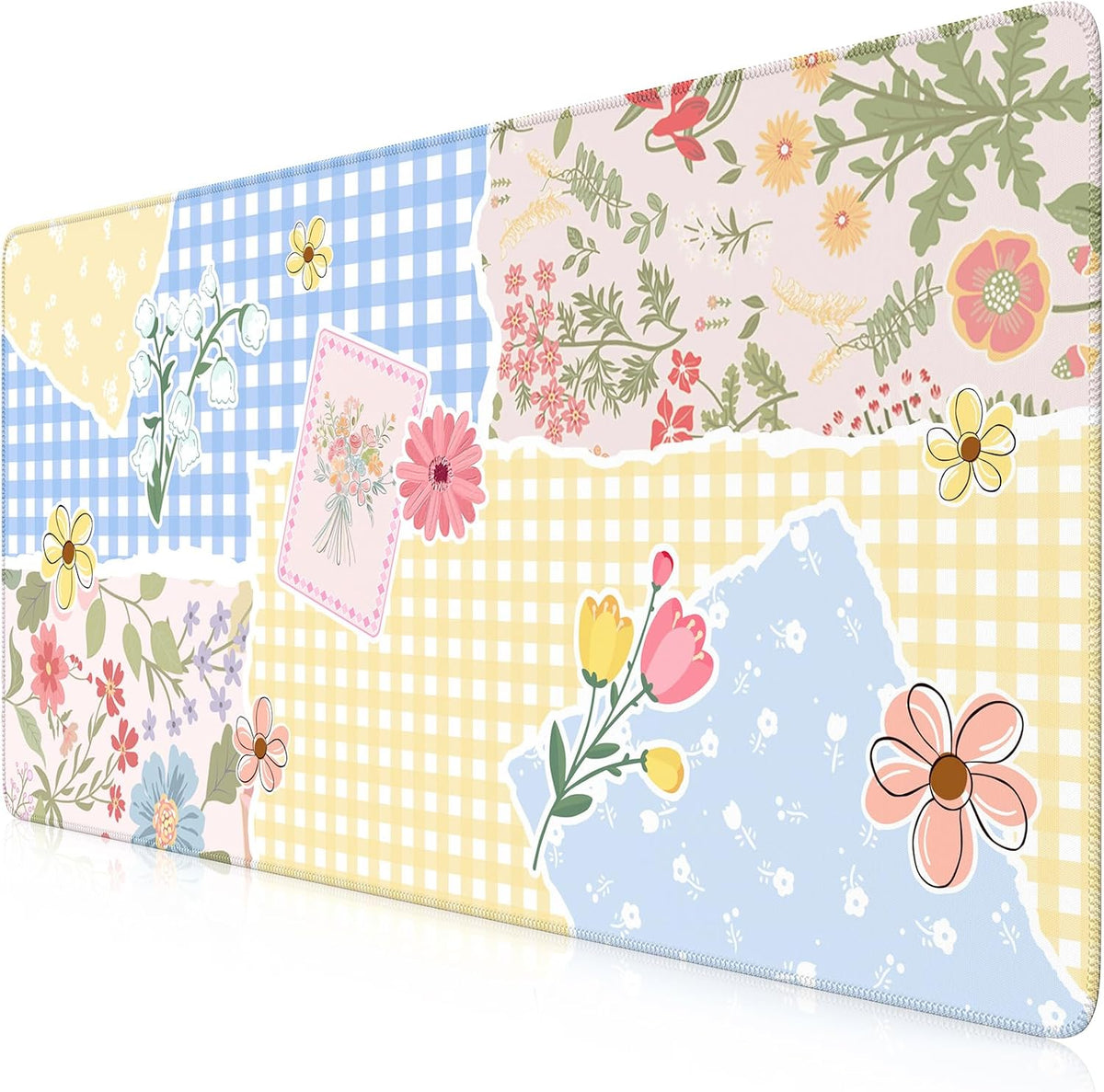 Desk Mat,Mouse Pad for Office Desk,35.4x15.7in,Pink Flowers