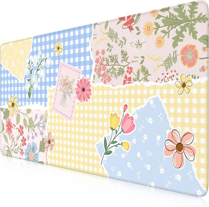 Desk Mat,Mouse Pad for Office Desk,35.4x15.7in,Pink Flowers