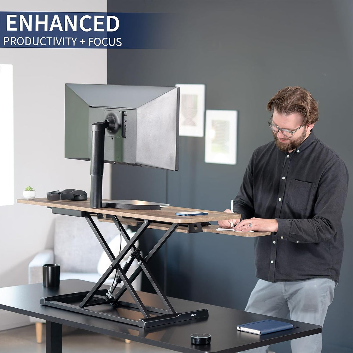 Black 32 in Standing Desk Converter, DESK-V000K