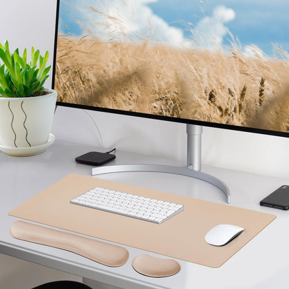 Bloss Leather Desk Pad and Keyboard Wrist Rest, Large Mouse Pad + Keyboard Pad+Mouse Wrist Support, Non-Slip Desk Mat Protector for Office, Home(31.5×15.7 Inches,Beige) - Colors B