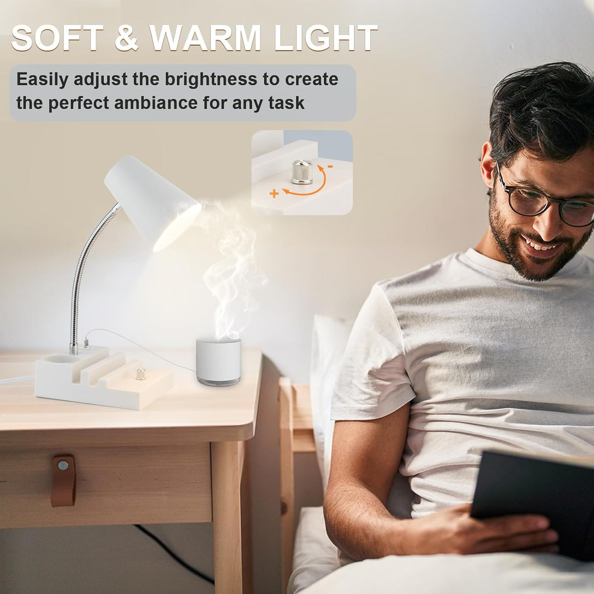 LALISU Study Desk Lamp with USB Charging and Type-C Night Light, Gooseneck LED Table Lamp Stepless Dimming Study Table Lamp with Pen Holder for College Dorm Bedroom and Office (Black)
