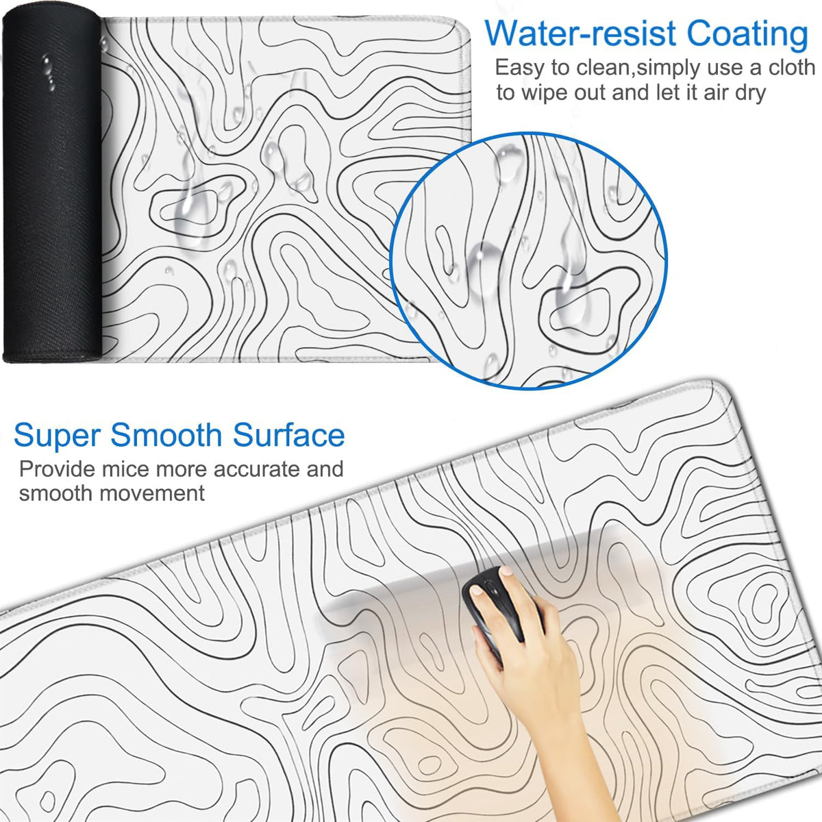 Large Gaming Mouse Pad, 31.5x15.7 inch Large Extended Computer Keyboard Mouse Mat, Water Resist Non-Slip Mousepad Rubber Base Long XXL Desk Mouse Pad for Work & Gaming, Office & Home, Black