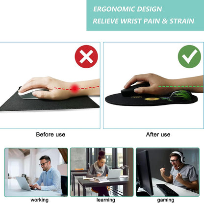 Mouse Pad with Wrist Support, Ergonomic Mouse Pad with Memory Foam Wrist Rest Cushion, Non-Slip Rubber Base Gaming Mice Pad for Home Office Computer Laptop, Flower Black