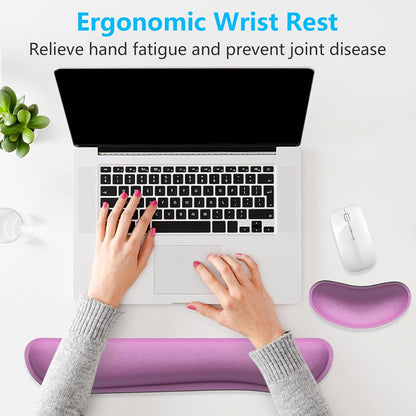 Dapesuom Enlarge Keyboard Wrist Rest, Cute Memory Foam Keyboard Wrist Cushion for Computer Desk Mats Support, Typing Pain Relief Ergonomic Mouse Pad Rests with Non-Slip Base for Gaming, Laptop, Purple