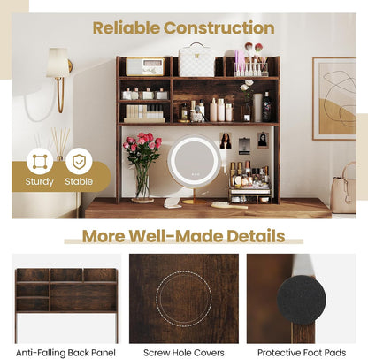 Desktop Bookshelf, Countertop Storage Hutch with 5 Shelves for Computer Desk, Desk 3-Tier Display Rack, Multipurpose Wood Desktop Hutch Storage Organizer for Dorm Office Home