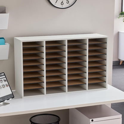 Safco 9422GR Wood Adjustable Literature & Paper Organizer, 16 Adjustable Compratment, Stackable Durable Construction, Home, Office, Mailroom, Classroom Mailbox , Gray
