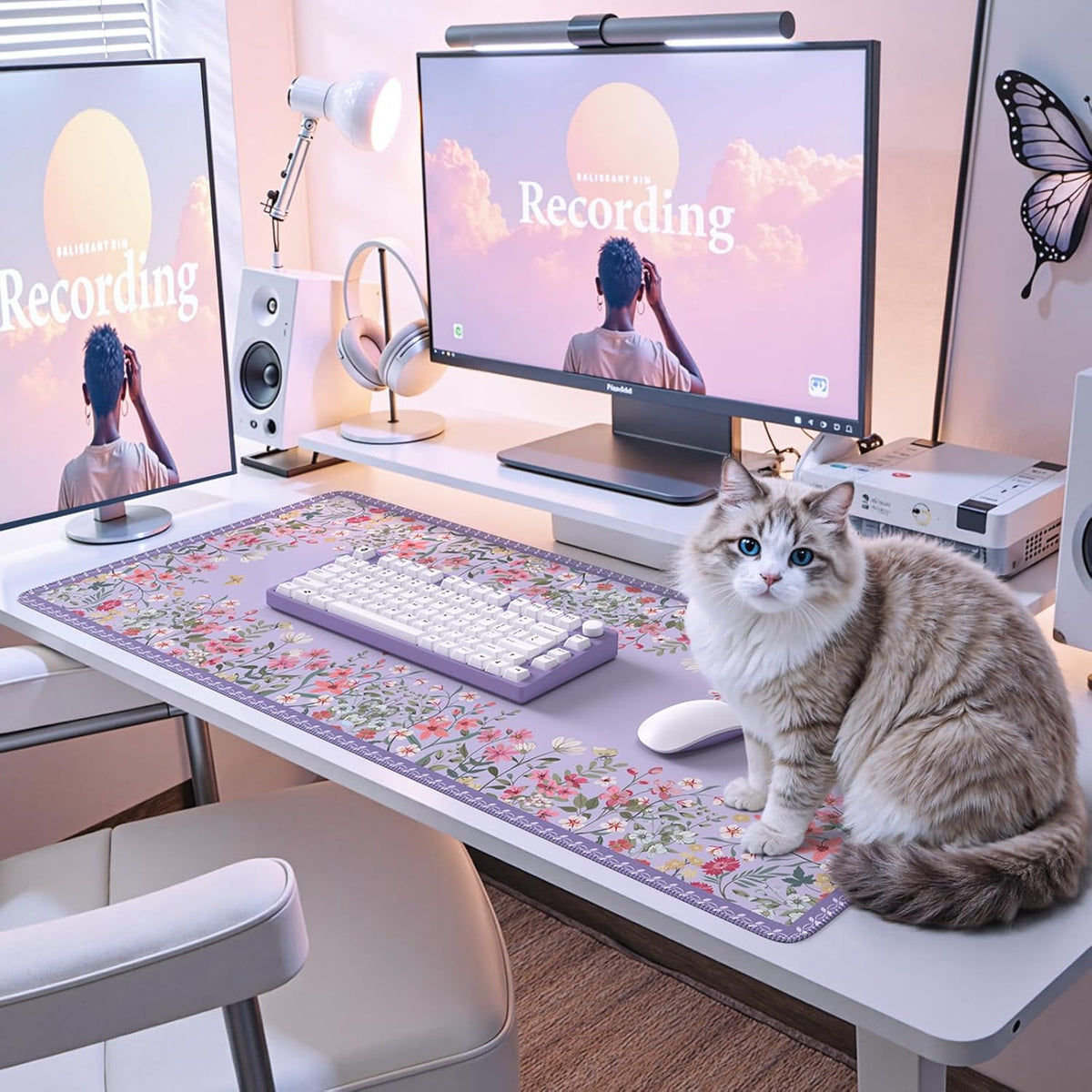 Desk Mat,Mouse Pad for Office Desk,35.4x15.7in,Pink Flowers