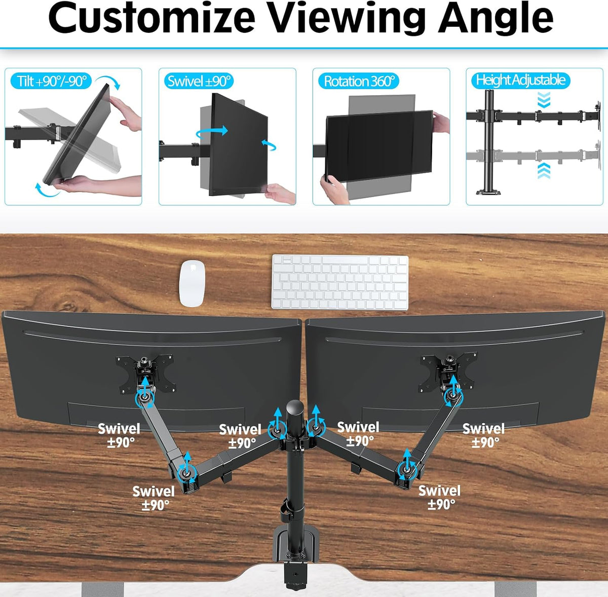 Dual Monitor Desk Mount, Max 32 Inch up to 17.6lbs, Fully Adjustable Dual Monitor Arm for 2 LCD Screens, Double Monitor Stand with C-Clamp and Grommet Base
