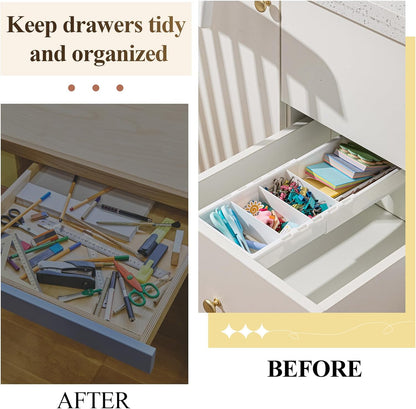 2 Pcs Expandable Drawer Organizer Bins Adjustable Deep Drawer Hanging Organizer Tray Expandable 11.4 to 18.1 Inches Plastic Dividers Storage for Office Bathroom Bedroom Kitchen Desk, White