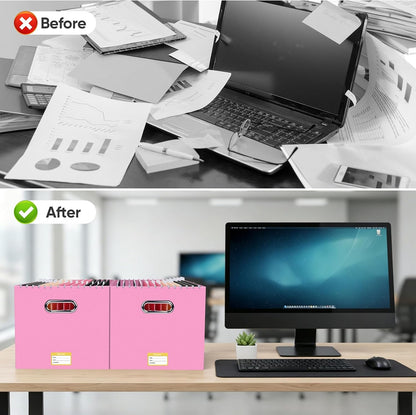 BALEINE File Organizer Box, Cardboard File Folder Organizer with Handle for Letter Size, Portable Collapsible Hanging Filing Box for Home Office Document Storage (2 Pack, Black)