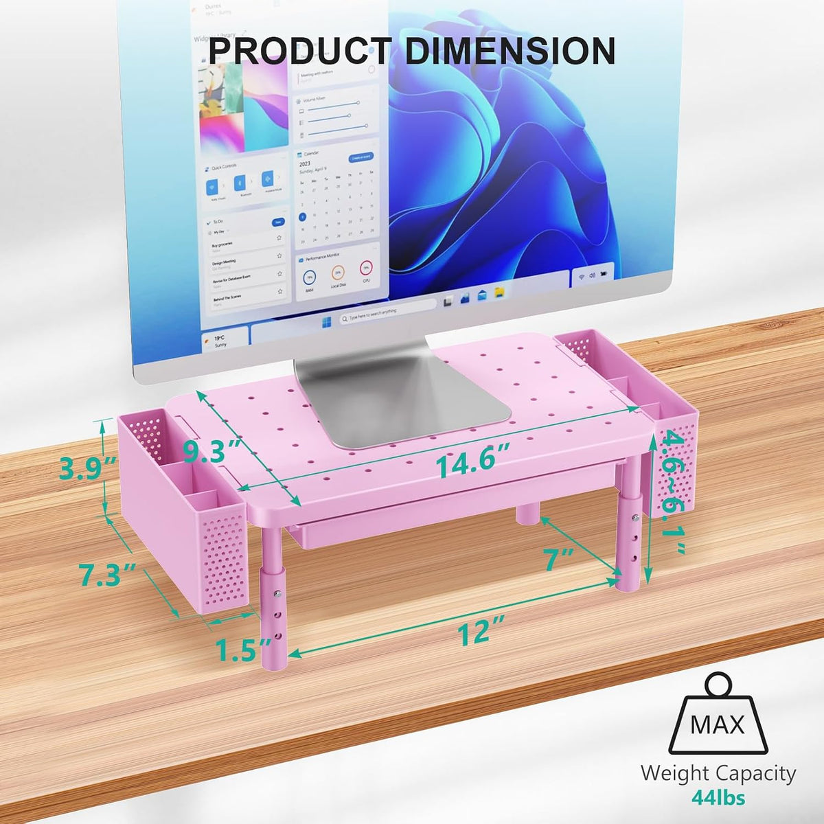 WALI Monitor Stand Riser with Drawer, Desk Organizers and Accessories for Computer, Printer, Laptop Stand for Home Office Supplies, (PTT005-B), 1 Pack, Black