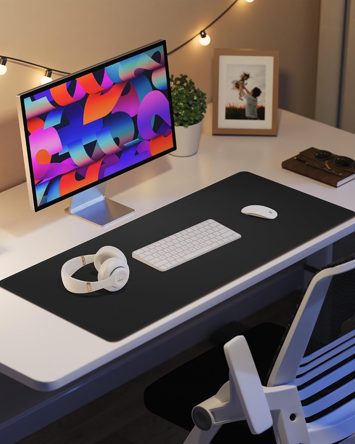 AFIING Large Desk Mat 55" x 24" - PU Leather Desk Pad Protector, Waterproof Non-Slip Extended Mouse Pad for Office Desk, Keyboard, Laptop and Home Workspace (Black)