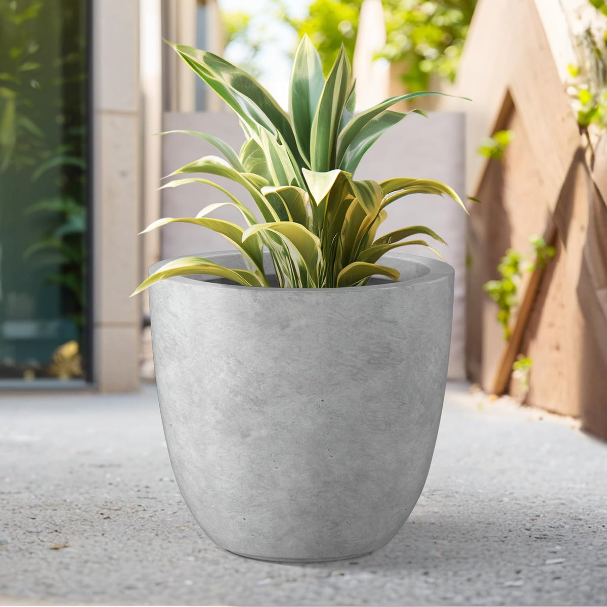 Kante 8.9" H x 10" W Small Concrete Planter, Compact Desktop Plant Pot with Drainage Hole & Rubber Plug – Lightweight Breathable Cement Container for Succulents, Cactus, Herbs, Indoor Outdoor, Gift