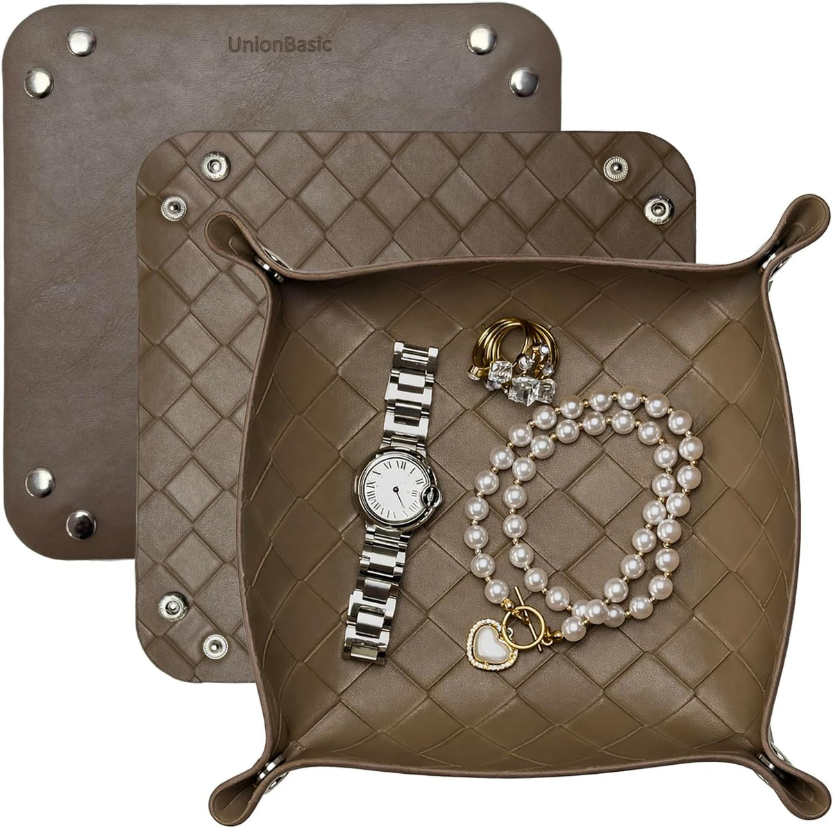 UnionBasic Small Valet Tray, Jewelry Tray for Rings Watches Earrings, Entryway Catchall Caddy for Coins Keys Change, Nightstand Bedside Valet Holder, Trays for Electronic Gadgets, Beige - Colors B