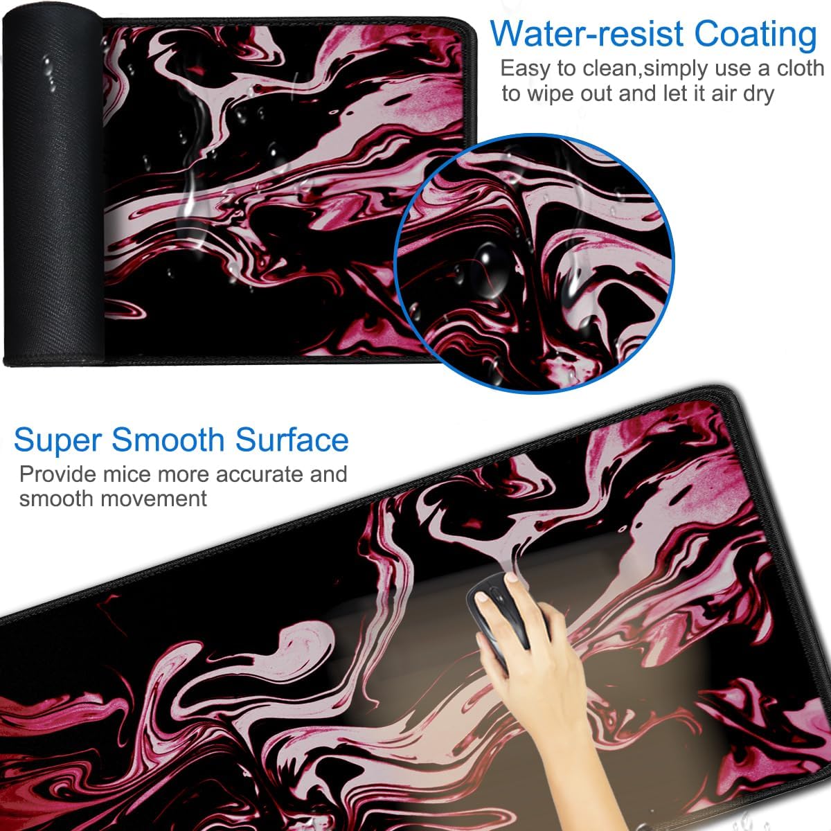 Large Gaming Mouse Pad, 31.5x15.7 inch Large Extended Computer Keyboard Mouse Mat, Water Resist Non-Slip Mousepad Rubber Base Long XXL Desk Mouse Pad for Work & Gaming, Office & Home, Black