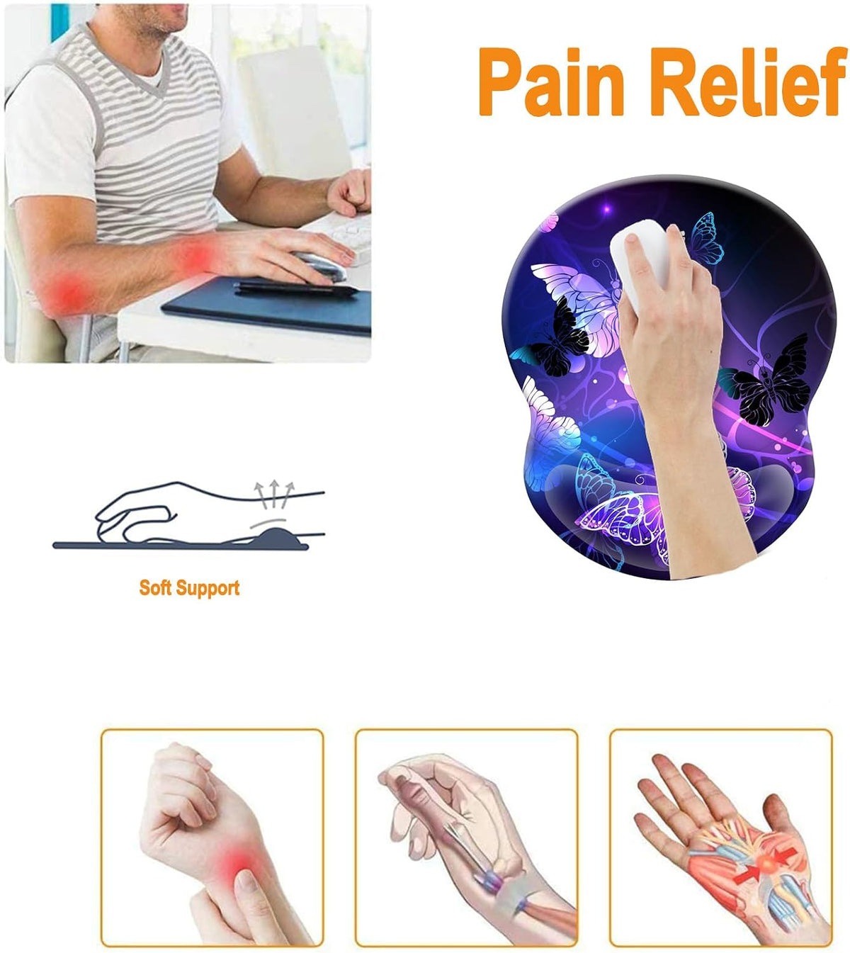 Wrist Support Mouse Pad Anti Slip Rubber Wrist Rest Mousepad 9in X 8in Small Desktop Notebook Mouse Mat for Working and Gaming (M-Pink Floral)