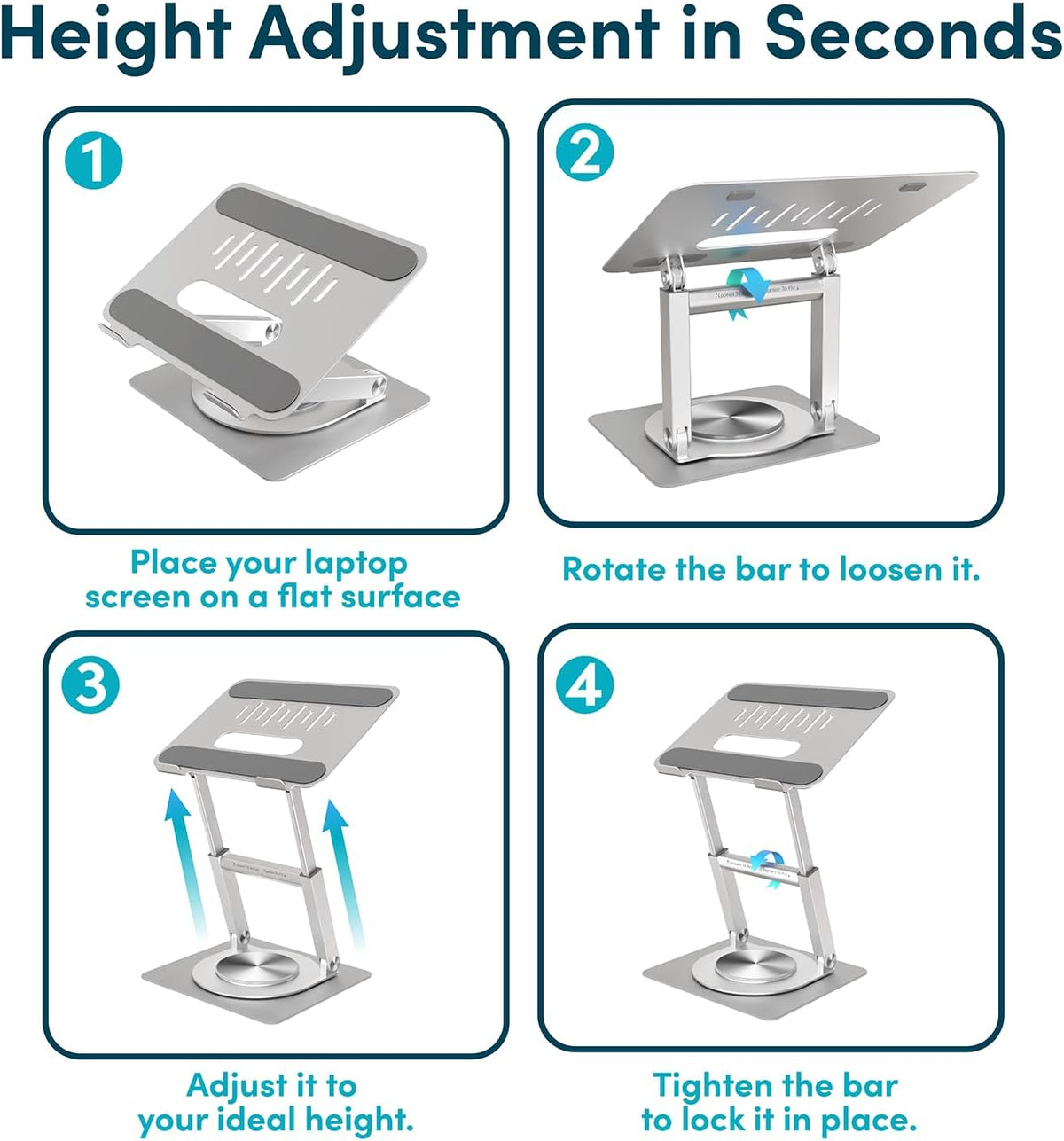 Lifelong Ergonomic Adjustable Laptop Stand for Desk, Extra Tall 20” Height Aluminum Laptop Riser, Portable Foldable Computer Stand, Fits 10-17” Laptops for Office Meetings, Teamwork & Desk Setup