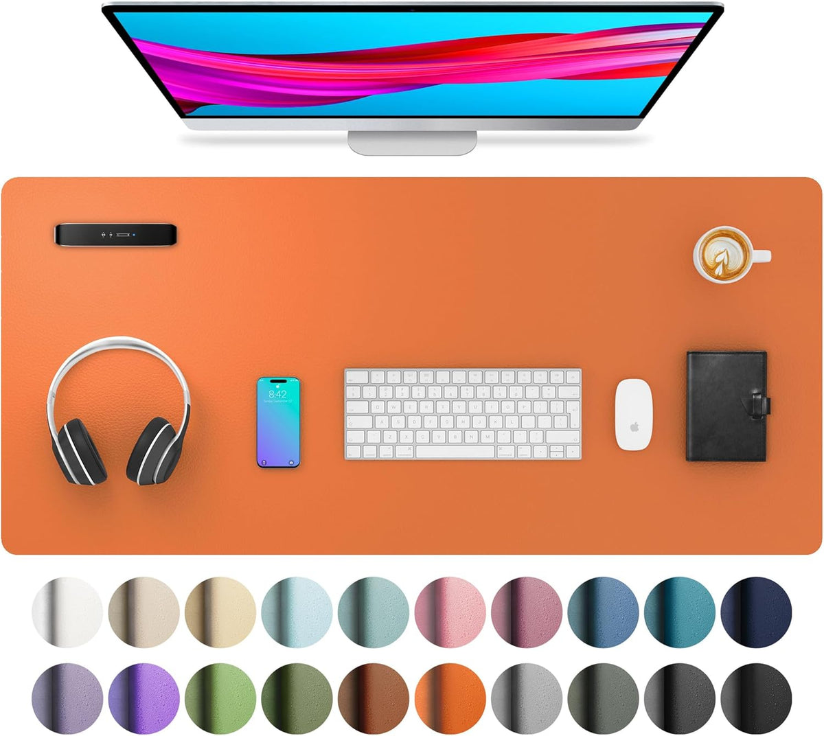 Aothia Leather Office Desk Pad Protector, Non-Slip PU Leather Desk Blotter, Waterproof Laptop Writing Mouse Pad for Office and Home, Black, 31.5" x 15.7" - Colors A