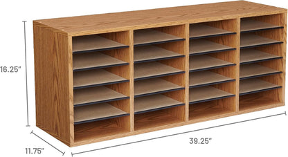Safco 9422GR Wood Adjustable Literature & Paper Organizer, 16 Adjustable Compratment, Stackable Durable Construction, Home, Office, Mailroom, Classroom Mailbox , Gray