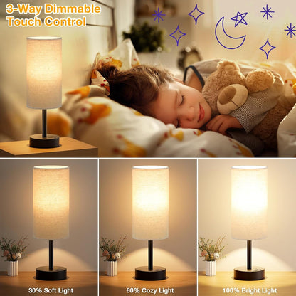 Dicoool Bedside Table Lamp for Bedroom - 3-Way Dimmable Touch Lamp, USB A+C