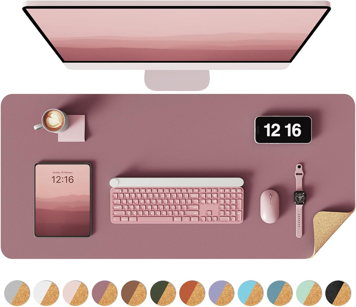 Double-Sided Desk Pad, 31.5"x15.7"Leather Desk Mat, Eco Cork Desk Pad Protector,Large Mouse Pad,Waterproof Desk Blotter for Office/Home(Coffee)