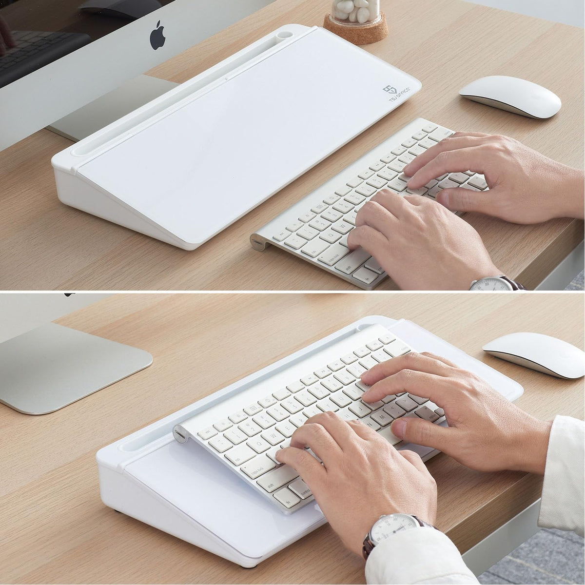 TSJ OFFICE Desktop Whiteboard Dry-Erase-Board - Computer Keyboard Stand White Board Surface Pad with Drawer, Desk Organizers with Accessories for Office, Home, School Supplies - Black