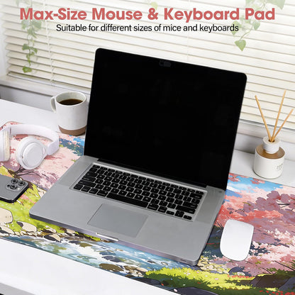 31.5" x 15.7" Waterproof Fabric Desk Pad, Rubber Anti-Slip Base, Stitched Edges No Curling, Fits Laptop Keyboard and Mouse, Smooth Office Mat Large Mouse Pad for Work Game, Black