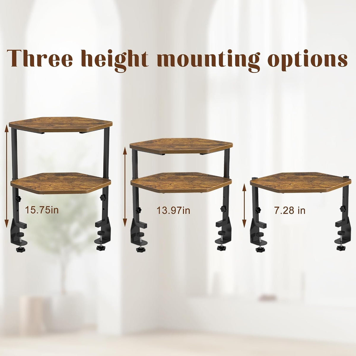 Corner Clamp-on Shelving Above or Below Desk 2 Tier 16 inch Organizer for Table Accessories, Gaming Devices and More