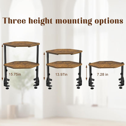 Corner Clamp-on Shelving Above or Below Desk 2 Tier 16 inch Organizer for Table Accessories, Gaming Devices and More