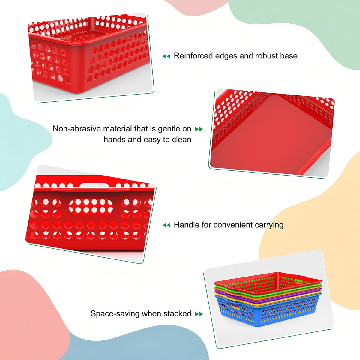 QRRICA 6 Pack Plastic Classroom Storage Baskets, Paper Trays for Classroom Organization & Turn in Trays for Teachers, Students, Desk Organizer Bin 13.8x10.6x3.1 Inch (Rainbow)