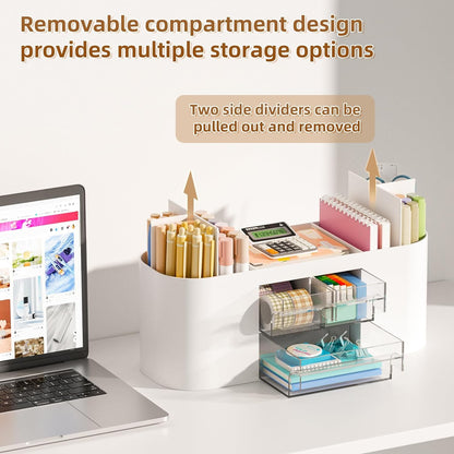 Marbrasse Desk Organizer Pen Holder for Desk with 3 Drawers, Multi-Functional Pencil Holder, Desk Organizers and Accessories with 7 Compartments for Home, School, Classroom(Pink)