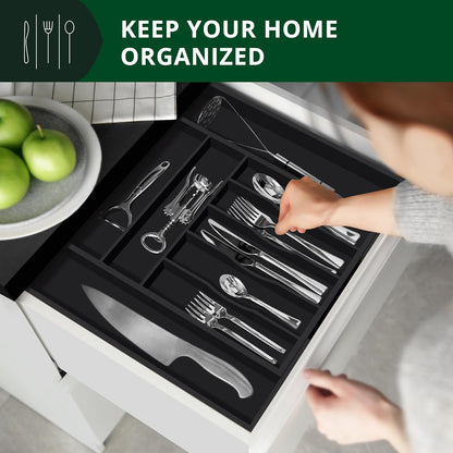 ROYAL CRAFT WOOD Luxury Bamboo Kitchen Drawer Organizer - Silverware Organizer, Utensil Holder & Cutlery Tray Drawer Dividers for Flatware (9 Slot, Natural)