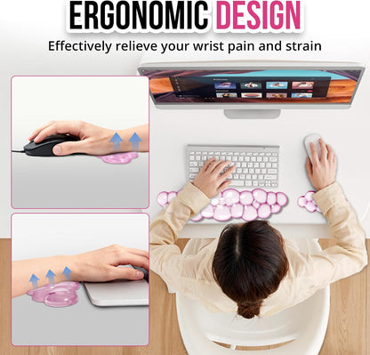 Keyboard Wrist Rest Set — Ergonomic Cloud Gel Wrist Rest Keyboard and Mouse Pad, Non-Slip Desk Accessories for Office and Home（White）