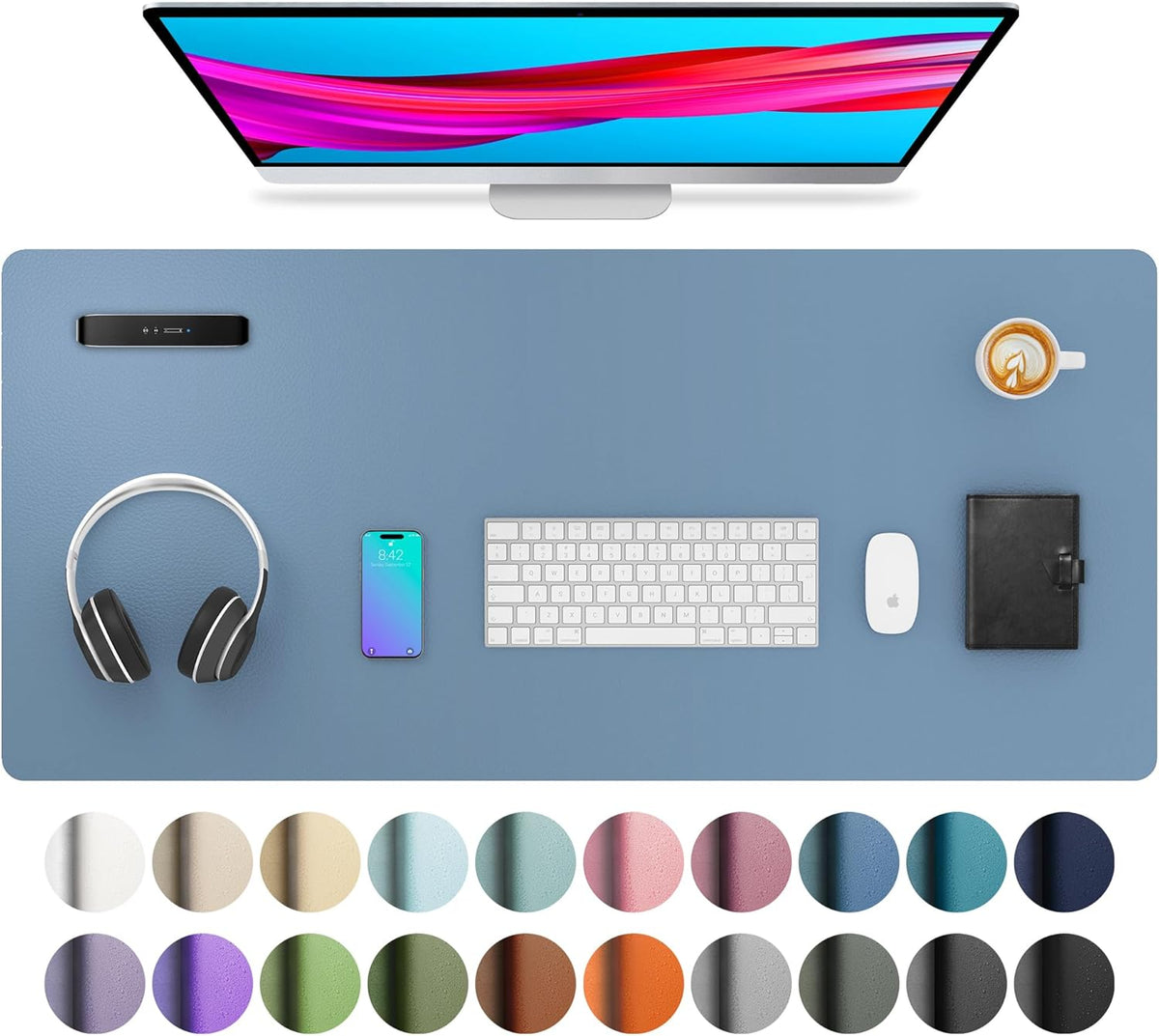 Aothia Leather Office Desk Pad Protector, Non-Slip PU Leather Desk Blotter, Waterproof Laptop Writing Mouse Pad for Office and Home, Black, 31.5" x 15.7" - Colors B