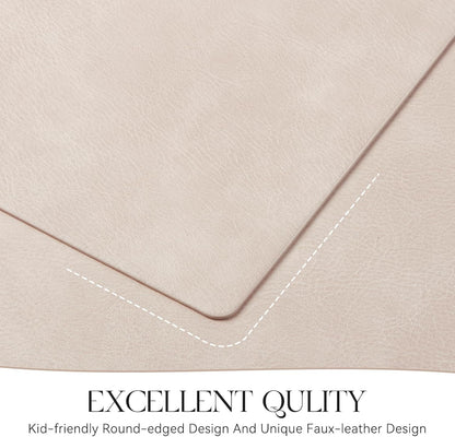 MOSAYT Vinyl Placemats Set of 6-12 X 17 Inch - Faux Leather 100% Waterproof Oil-Proof Wipeable PU Place Mats, Heat Resistant Reversible Table Mats for Kitchen, Dining, Outdoor, Reddish Brown