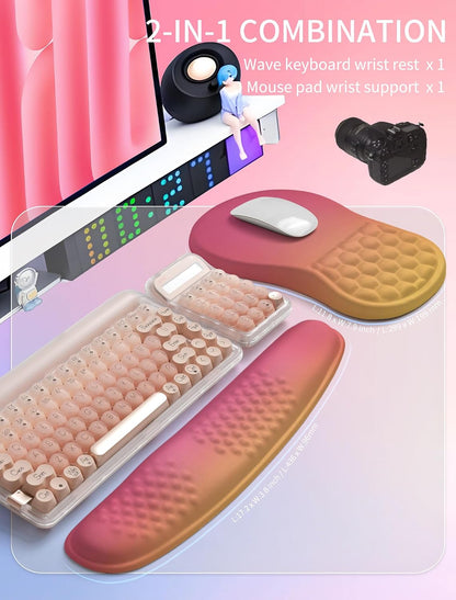 2in1 Combination, Wave Keyboard Wrist Rest and Ergonomic Curvature Mouse Pad Wrist Support for Relieve Wrist Pain, Filled with Soft Cushion Memory Foam, Black