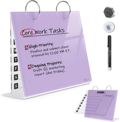 Small Glass Desktop Whiteboard Dry-Erase, Mini Pure Glass Whiteboard Stand