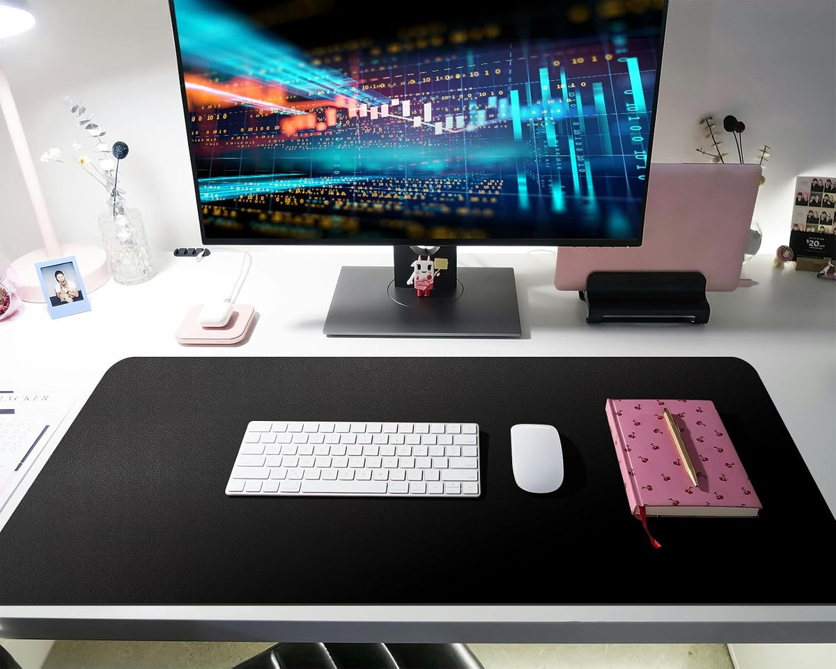 Bloss Leather Desk Pad and Keyboard Wrist Rest, Large Mouse Pad + Keyboard Pad+Mouse Wrist Support, Non-Slip Desk Mat Protector for Office, Home(31.5×15.7 Inches,Beige) - Colors A