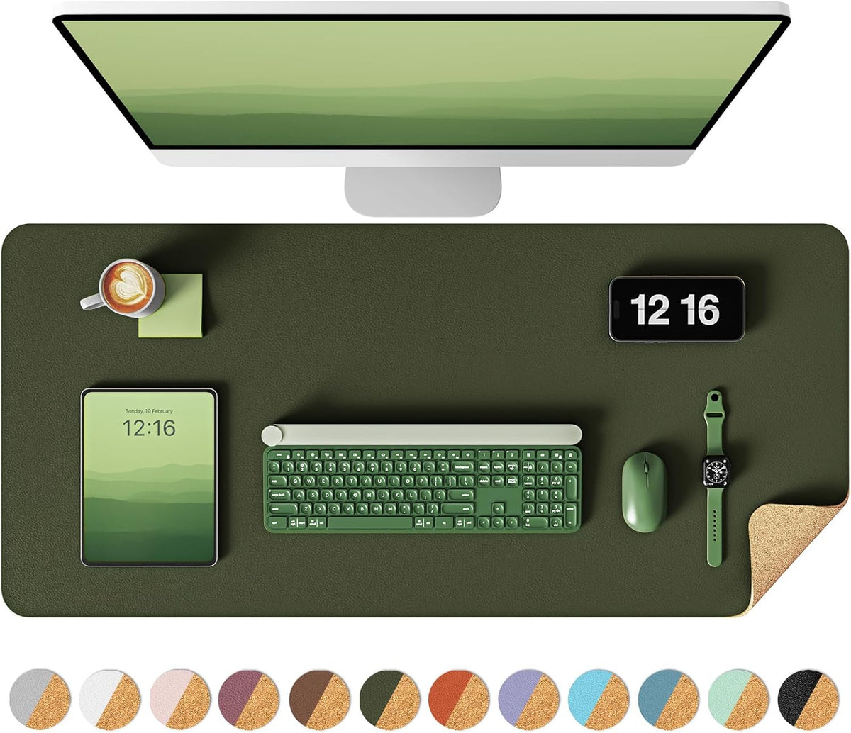 Double-Sided Desk Pad, 31.5"x15.7"Leather Desk Mat, Eco Cork Desk Pad Protector,Large Mouse Pad,Waterproof Desk Blotter for Office/Home(Coffee)