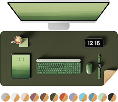 Double-Sided Desk Pad, 31.5"x15.7"Leather Desk Mat, Eco Cork Desk Pad Protector,Large Mouse Pad,Waterproof Desk Blotter for Office/Home(Coffee)