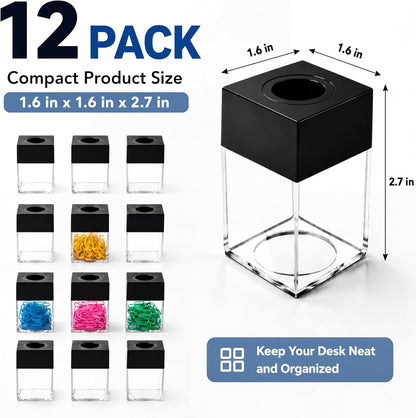 Seajan 12 Pack Magnetic Paper Clip Dispenser Paper Clip Holder Back to School Black Paperclip Dispenser Magnetic Desktop Organizer for Desk School Office Home Supplies