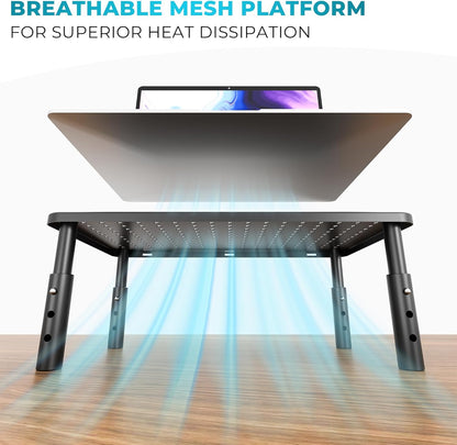 BONTEC Adjustable Monitor Stand Riser with Drawer, Ergonomic Mesh Platform Computer Monitor Stand for Desk, Ventilated Laptop and PC Stand with Cable Management, Supports up to 44lbs