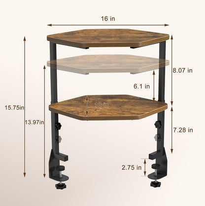 Corner Clamp-on Shelving Above or Below Desk 2 Tier 16 inch Organizer for Table Accessories, Gaming Devices and More