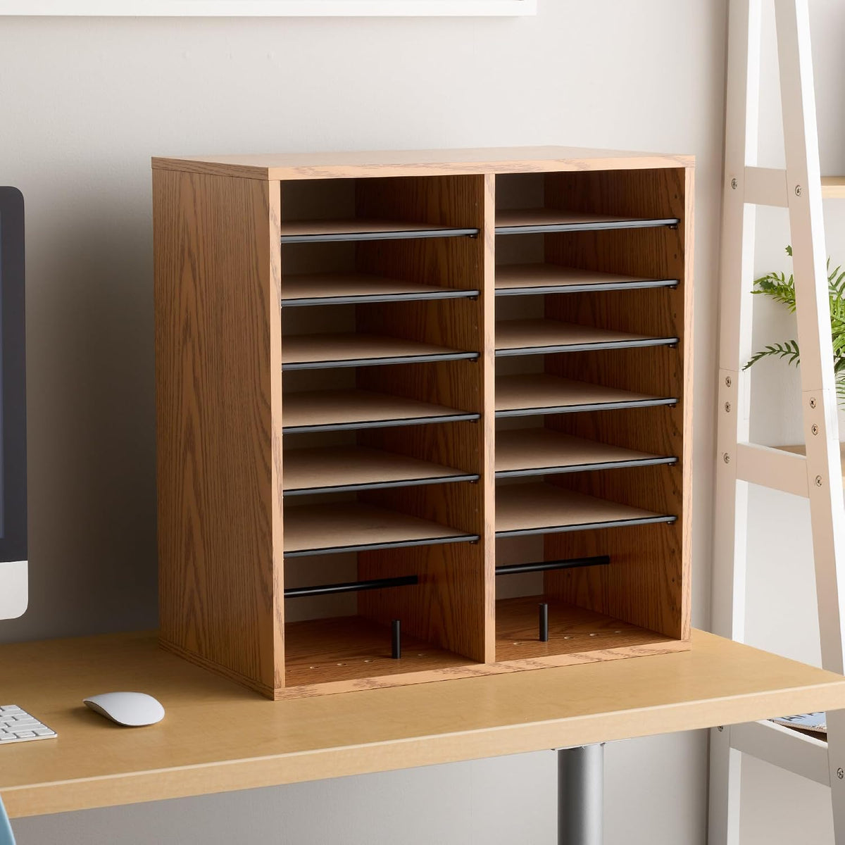 Safco 9422GR Wood Adjustable Literature & Paper Organizer, 16 Adjustable Compratment, Stackable Durable Construction, Home, Office, Mailroom, Classroom Mailbox , Gray
