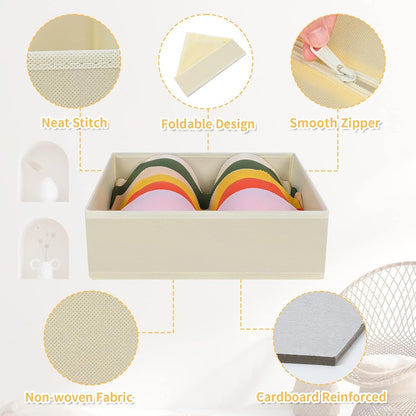 Drawer Organizer Clothes, Dresser Organizer, Foldable Closet Organizers and Storage, Fabric Dresser Bins, Drawer Dividers for Nursery, Baby Clothes, Underwears, Sock (Beige)