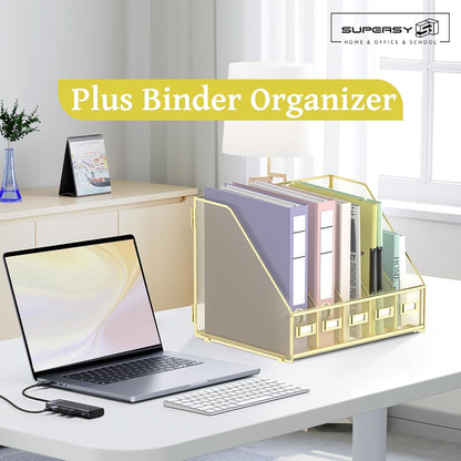 Desk Organizers Metal Desk Magazine File Holder with 5 Vertical Compartments Rack File Organizer for Office Desktop, Classroom, Home Workspace, Black