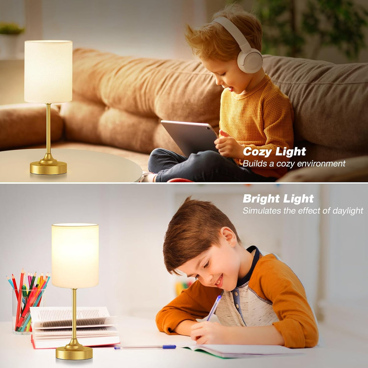 Dicoool Bedside Table Lamp for Bedroom - Small Desk Lamp with USB Ports