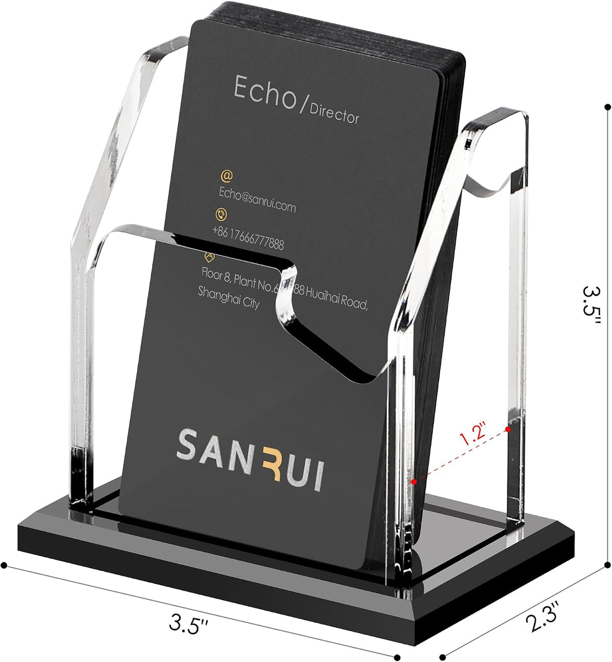 Black Business Card Holder for Desk 1 Slot Clear Acrylic Horizontal